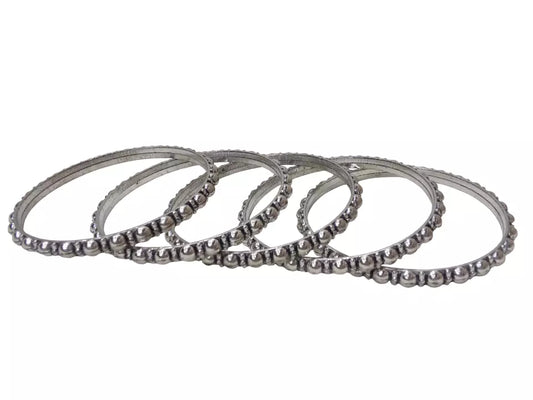 Women Brass Silver Oxidised Bracelet Bangles Brass Rajasthani 5 Piecs Size 2.6 By Kalra Creations
