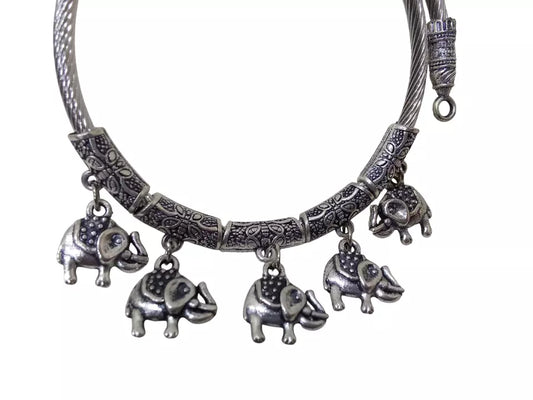 Women Brass Elephent side openable Bracelet Silver Oxidised  Brass Bangles By Kalra Creations