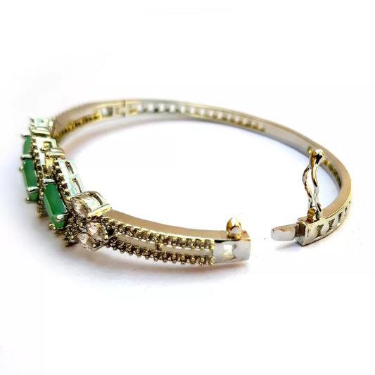 Women Bracelet Silver Oxidise Indian Jewelery Light Green Stone Kada Bracelet AD By Kalra Creations