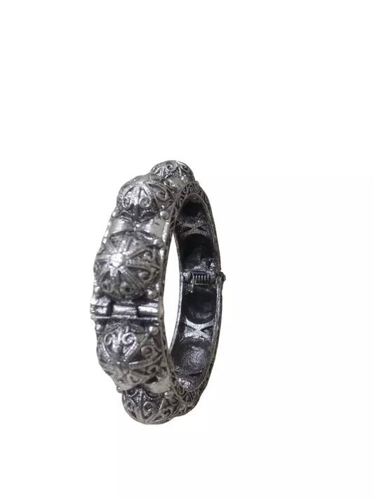 Women Brass Bangles Brass Rajasthani Silver Tone Oxidised Side Openable Bracelet By Kalra Creations