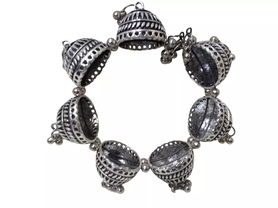 Women Brass Oxidised Side Openable Bracelet Bangles Brass Rajasthani Silver Tone