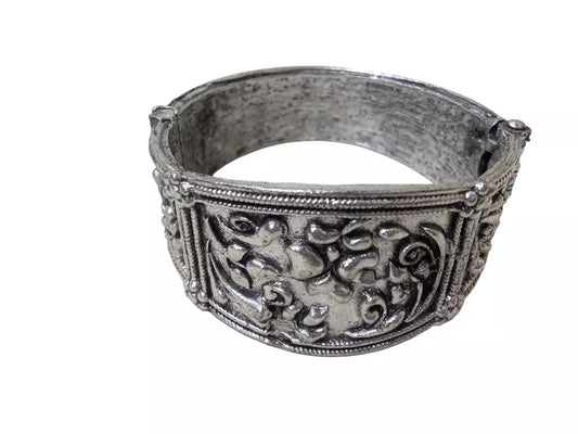 Women Brass Oxidised Side Openable Bracelet Bangles Brass Silver Tone By Kalra Creations
