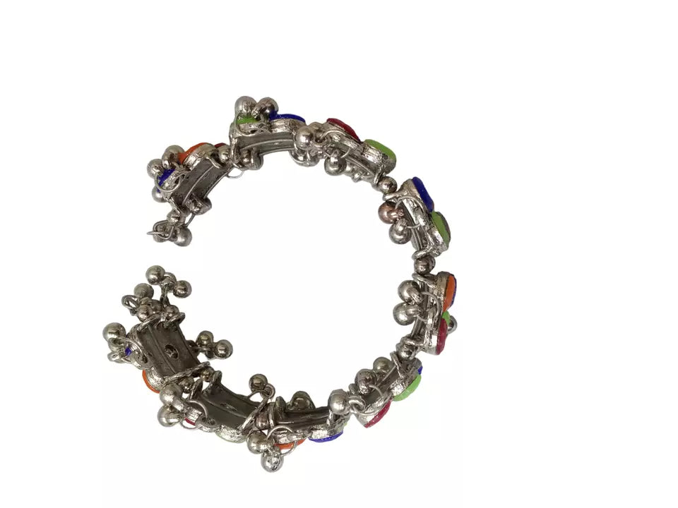 Women Indian Brass Side Openable Bracelet Oxidised Rajasthani Bangles