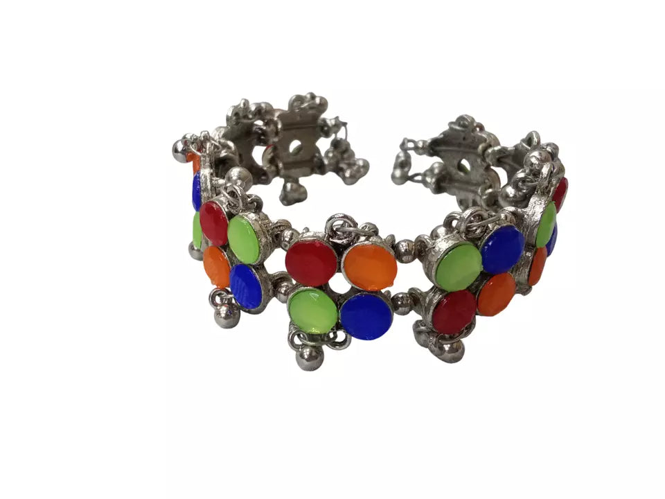 Women Indian Brass Side Openable Bracelet Oxidised Rajasthani Bangles