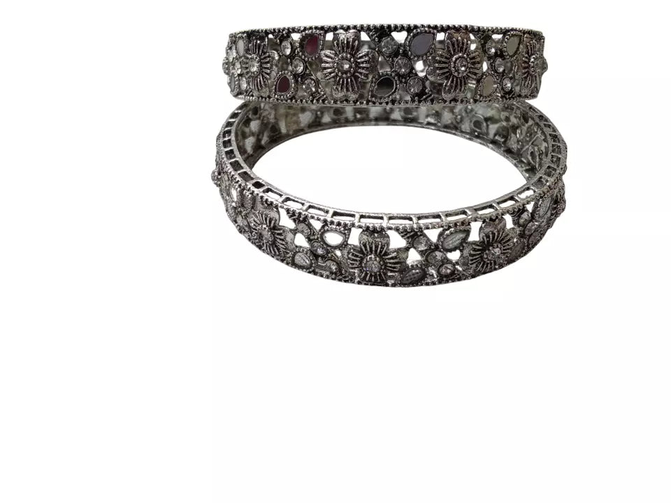 Women Brass Side Openable Bracelet Oxidised Rajasthani Bangles Brass Size 2.4