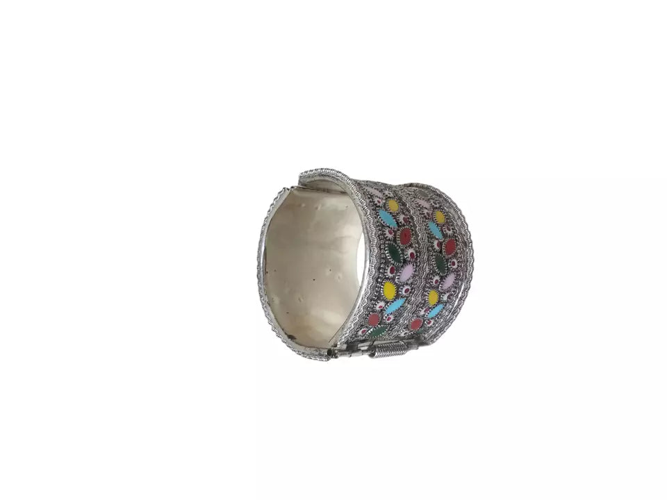 Women Brass Oxidised Side Openable Bracelet Bangles Brass Silver Tone