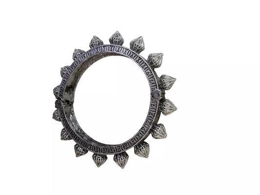 Women Brass Oxidised Side Openable Bracelet Bangles Brass Rajasthani Silver Tone