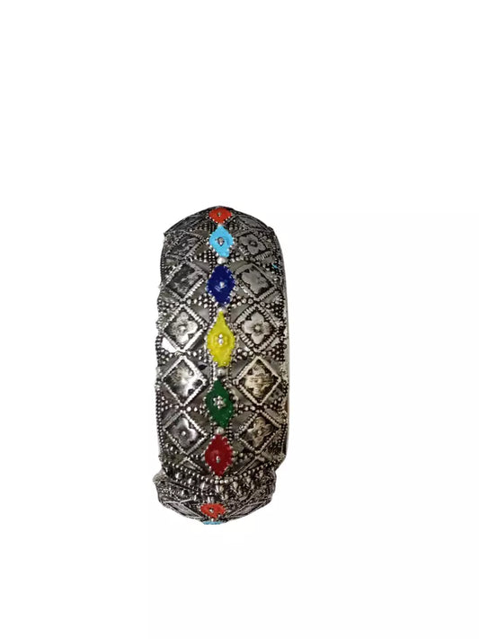 Women Brass Oxidised Rajasthani Side Openable Bracelet Bangles Brass Silver Tone