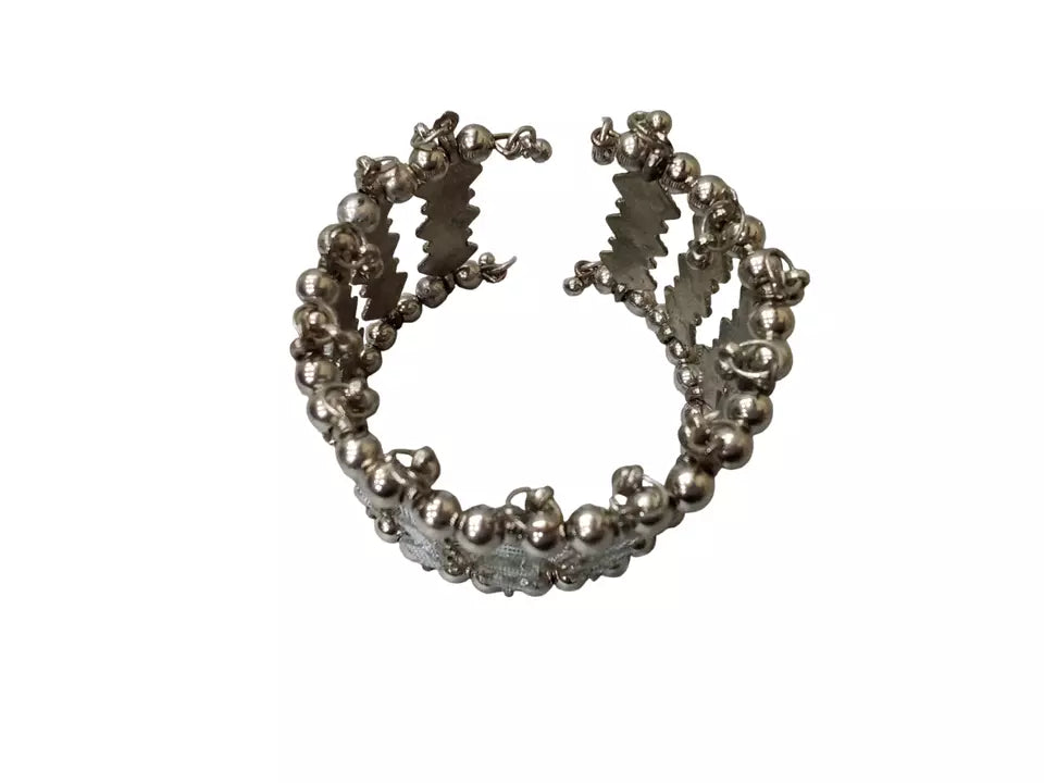 Women Brass Oxidised Rajasthani Side Openable Bracelet Bangles Brass Silver Tone