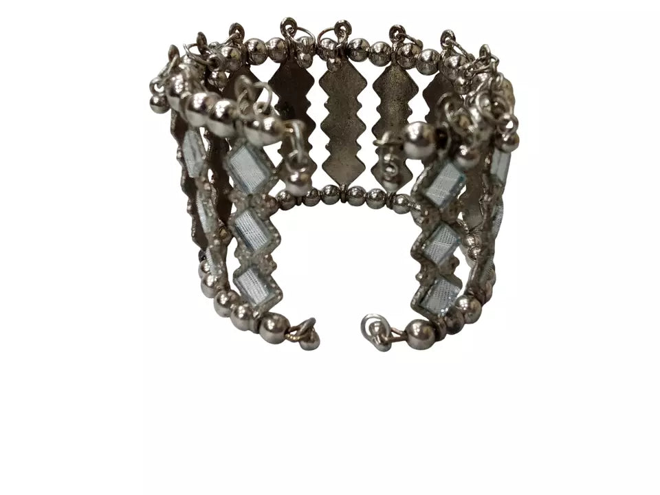 Women Brass Oxidised Rajasthani Side Openable Bracelet Bangles Brass Silver Tone