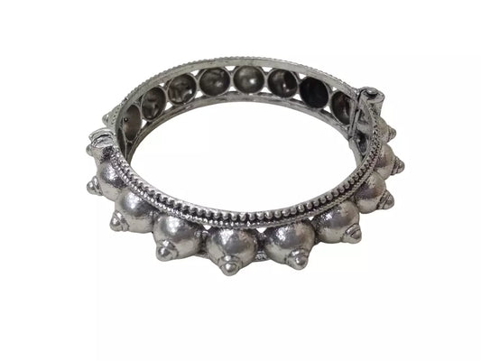 Women Brass Oxidised Side Openable Bracelet Bangles Brass Rajasthani Silver Tone