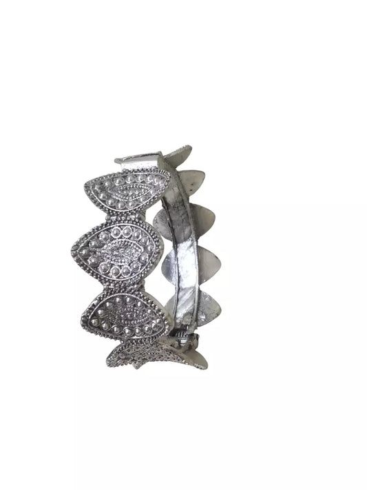 Women Brass Oxidised Side Openable Bracelet Bangles Brass Rajasthani Silver Tone