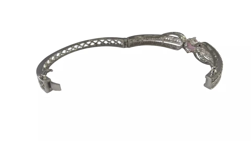 Women Bracelet Silver Plated Indian Jewelery Pink Stone Kada Bracelet AD