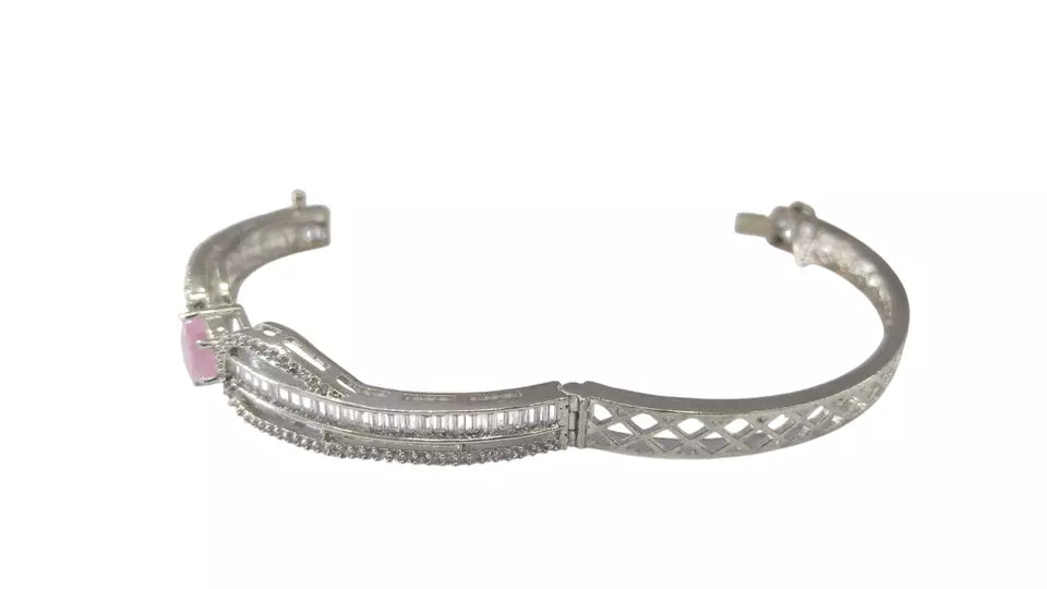 Women Bracelet Silver Plated Indian Jewelery Pink Stone Kada Bracelet AD