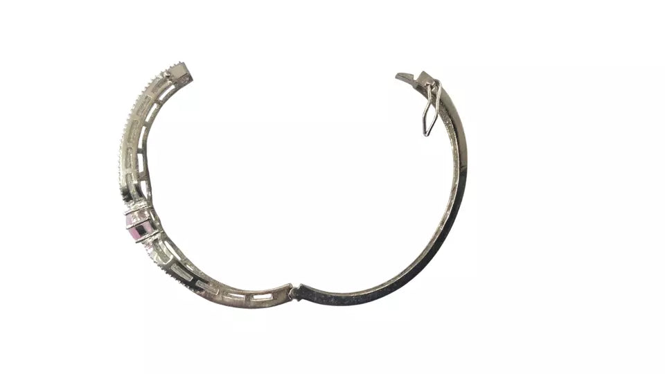 Women Bracelet Silver Plated Indian Jewelery Pink Stone Kada Bracelet AD