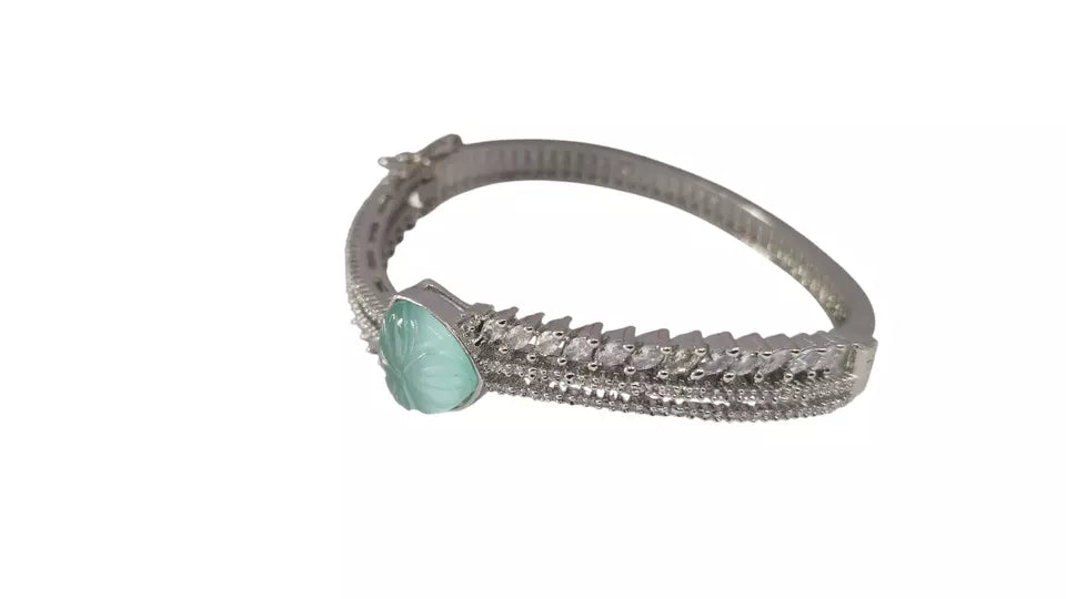 Women Bracelet Silver Plated Indian Jewelery Sky Blue Stone Kada Bracelet AD