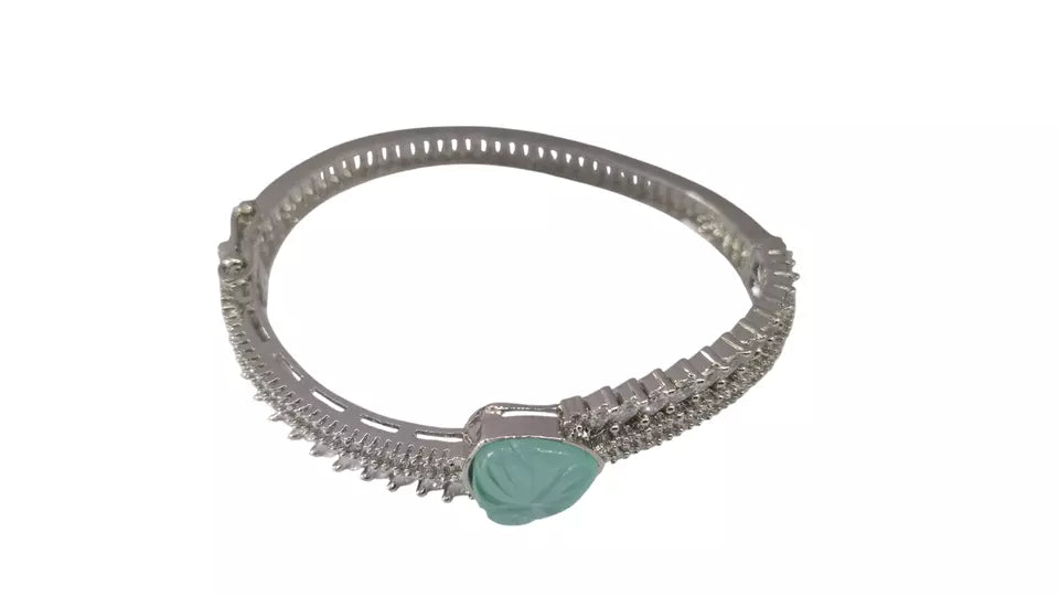 Women Bracelet Silver Plated Indian Jewelery Sky Blue Stone Kada Bracelet AD