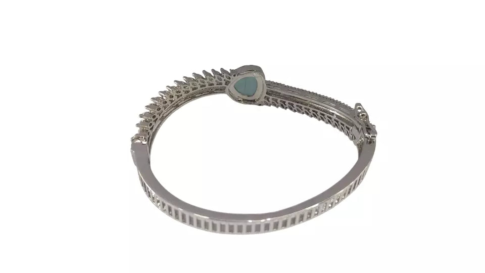 Women Bracelet Silver Plated Indian Jewelery Sky Blue Stone Kada Bracelet AD