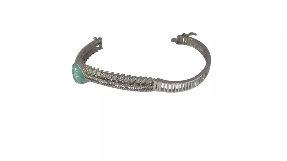 Women Bracelet Silver Plated Indian Jewelery Stone Kada Bracelet AD