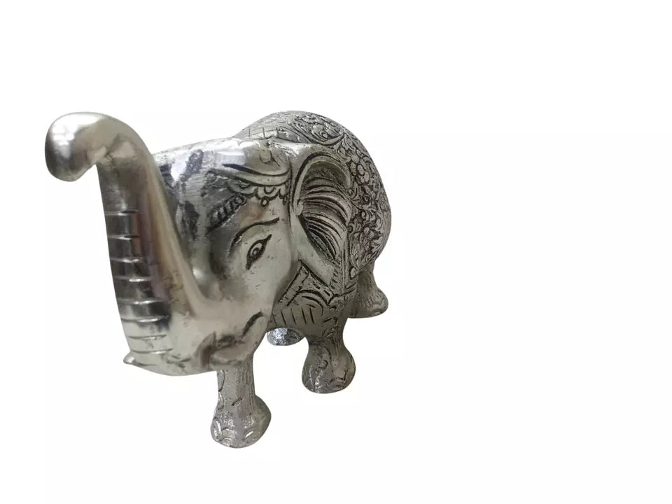 Silver Brass Metal Elephant Showpiece for Home Decor Housewarming Gift Medium By Kalra Creations