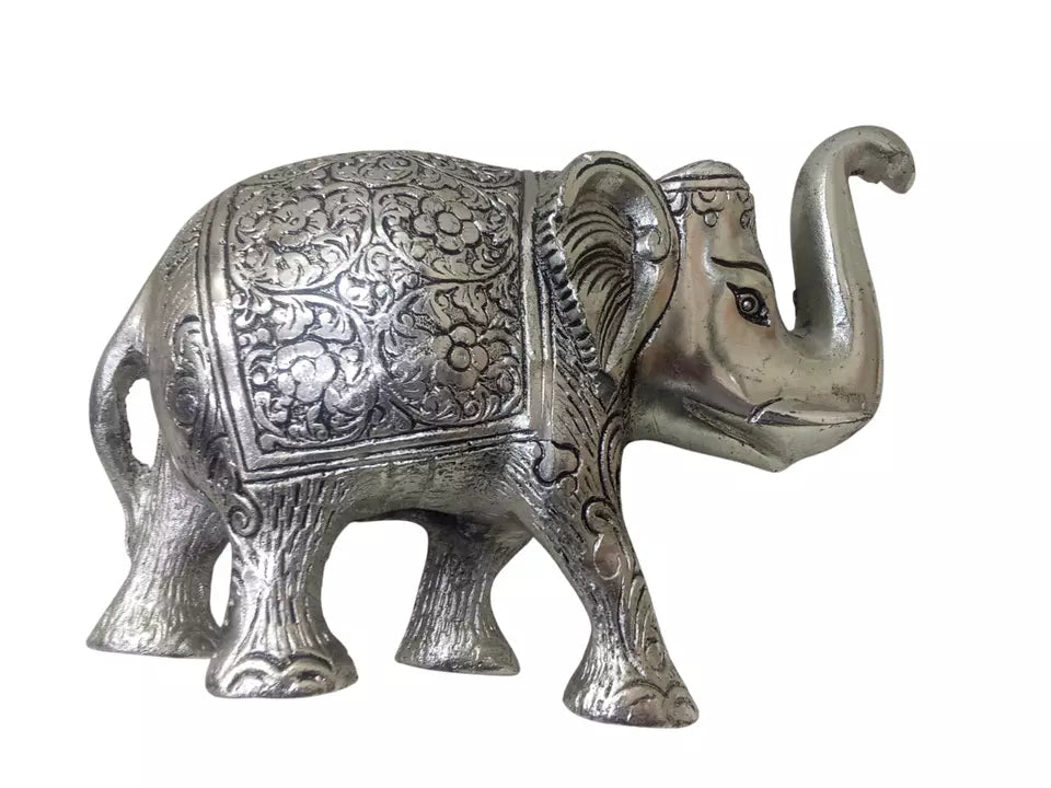 Silver Brass Metal Elephant Showpiece for Home Decor Housewarming Gift Medium By Kalra Creations