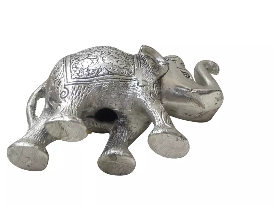 Silver Brass Metal Elephant Showpiece for Home Decor Housewarming Gift Medium By Kalra Creations