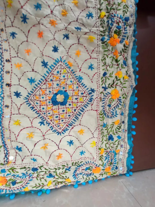 Indian Dupatta With Gotta Lace Women Phulkari Handmade Bollywood Punjabi