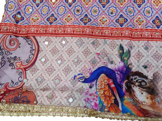 Pakistani Dupatta Women Heavy Mirror & Bead Handwork Perfect Weddings Festivals