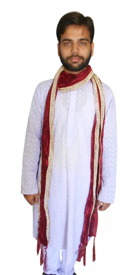 Men Stole Indian Handmade Silk Wedding Dupatta Maroon Groom Chunni By Kalra Creations