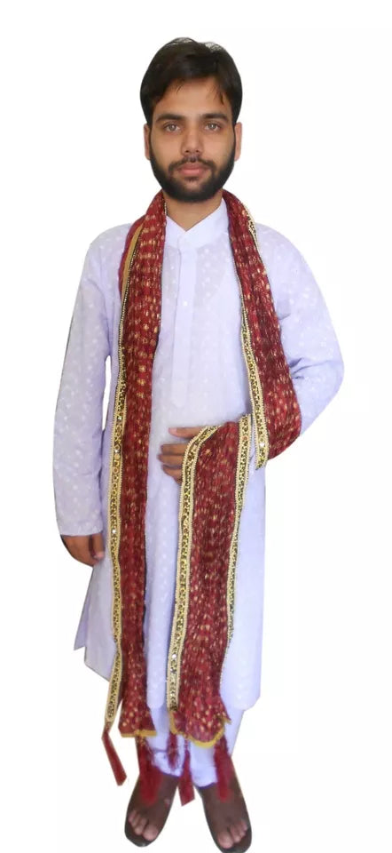 Men Stole Churidar Sherwani Kurta Scarves Groom Silk Dupatta Ethnic Traditional