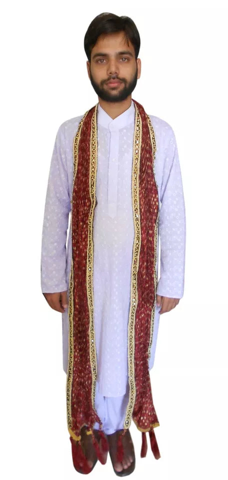 Men Stole Churidar Sherwani Kurta Scarves Groom Silk Dupatta Ethnic Traditional