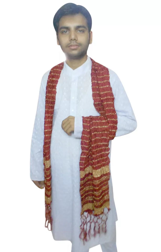 Men Stole Indian Kurta Chunni Dupatta Wedding Maroon By Kalra Creations