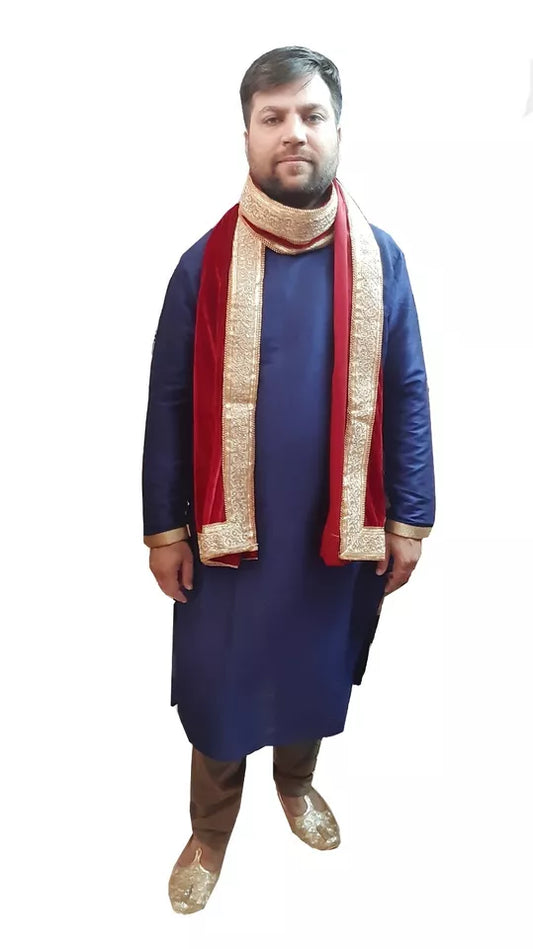 Men Wedding Dupatta Indian Velvet Traditional Groom Handmade Maroon Scarves By Kalra Creations