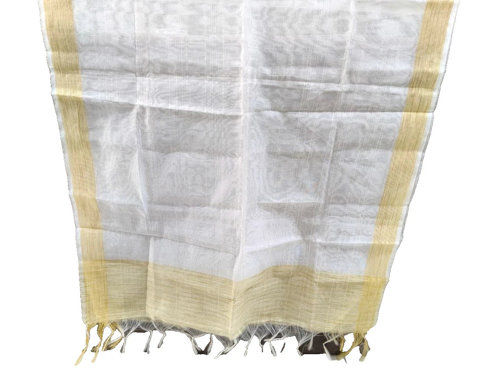 Wedding Dupatta White & Golden for Women Bridal Silk