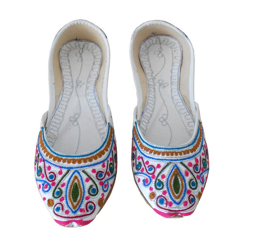 By Kalra Creations Women Shoes Indian Traditional Handmade Jutties Designer White Ballet Mojaries Flip-Flops Flat US 6