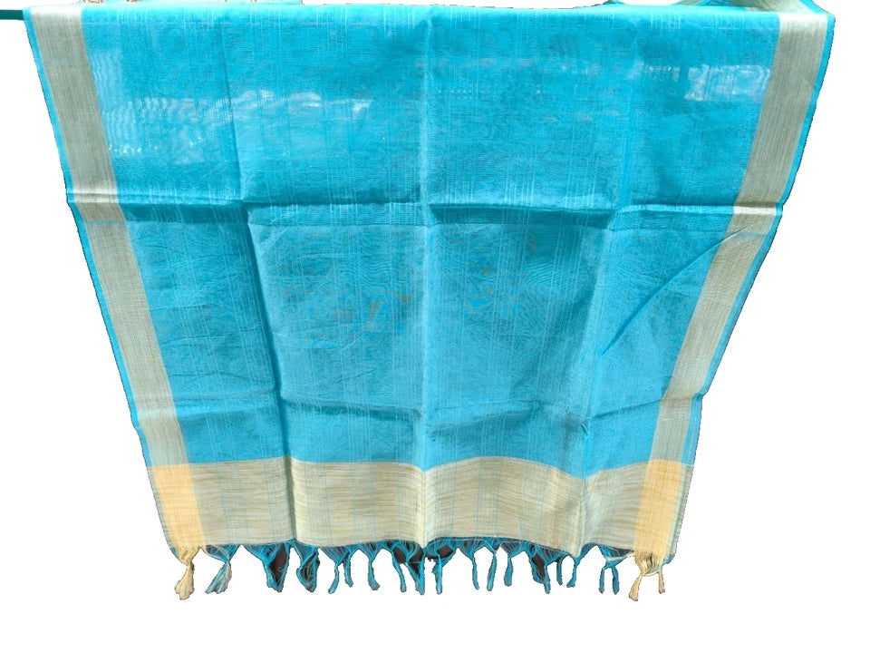 Wedding Dupatta Sky Blue & Golden for Women Bridal Silk