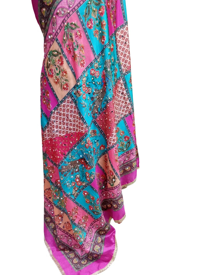 Wedding Dupatta for Women Phulkari Multicolor Bridal Silk