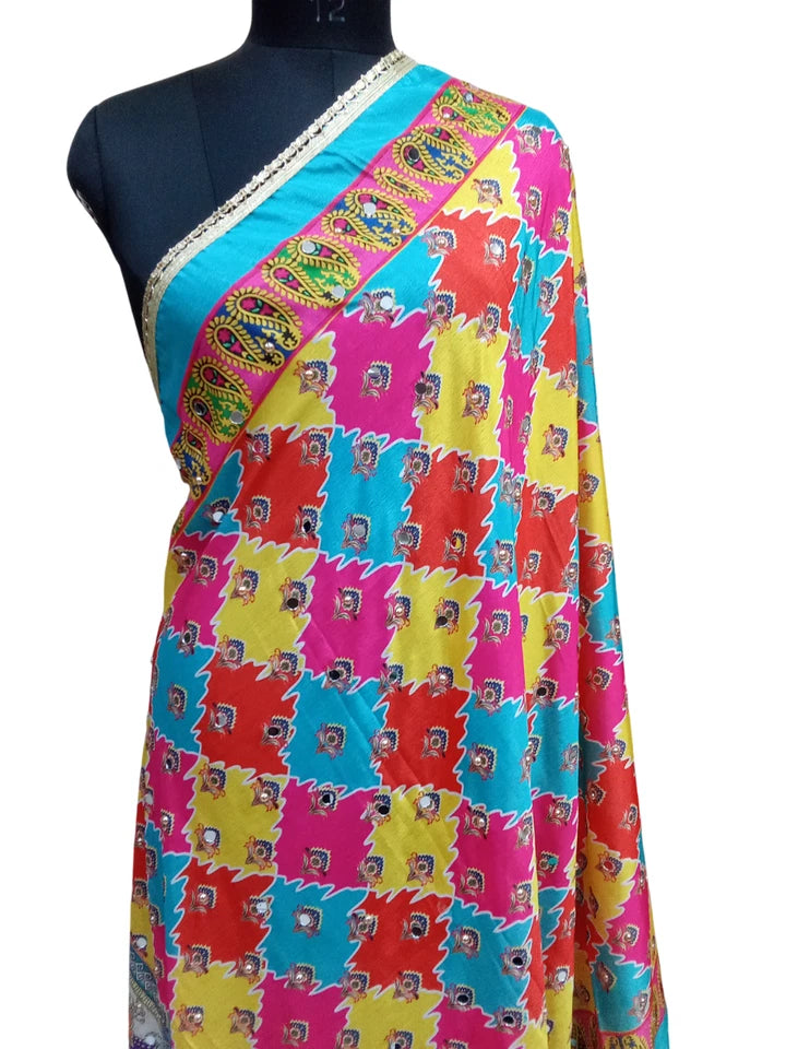 Wedding Dupatta for Women Phulkari Multicolor Bridal Silk