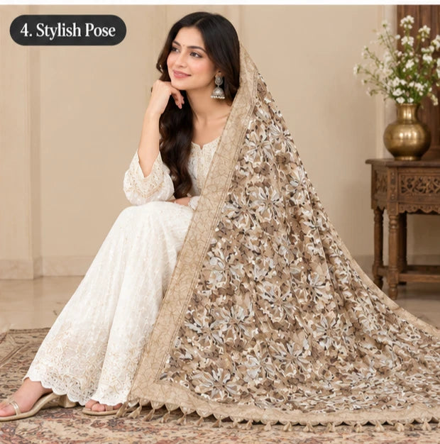 Wedding Dupatta Multicolor for Women Phulkari Bridal Silk