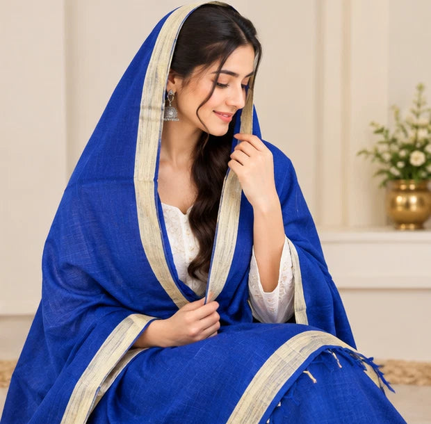 Wedding Dupatta Blue & Golden for Women Bridal Silk