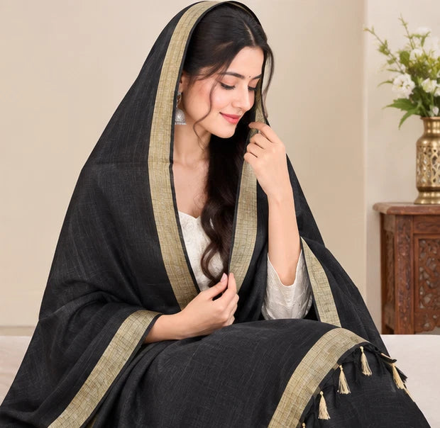 Wedding Dupatta Black & Golden for Women Bridal Silk