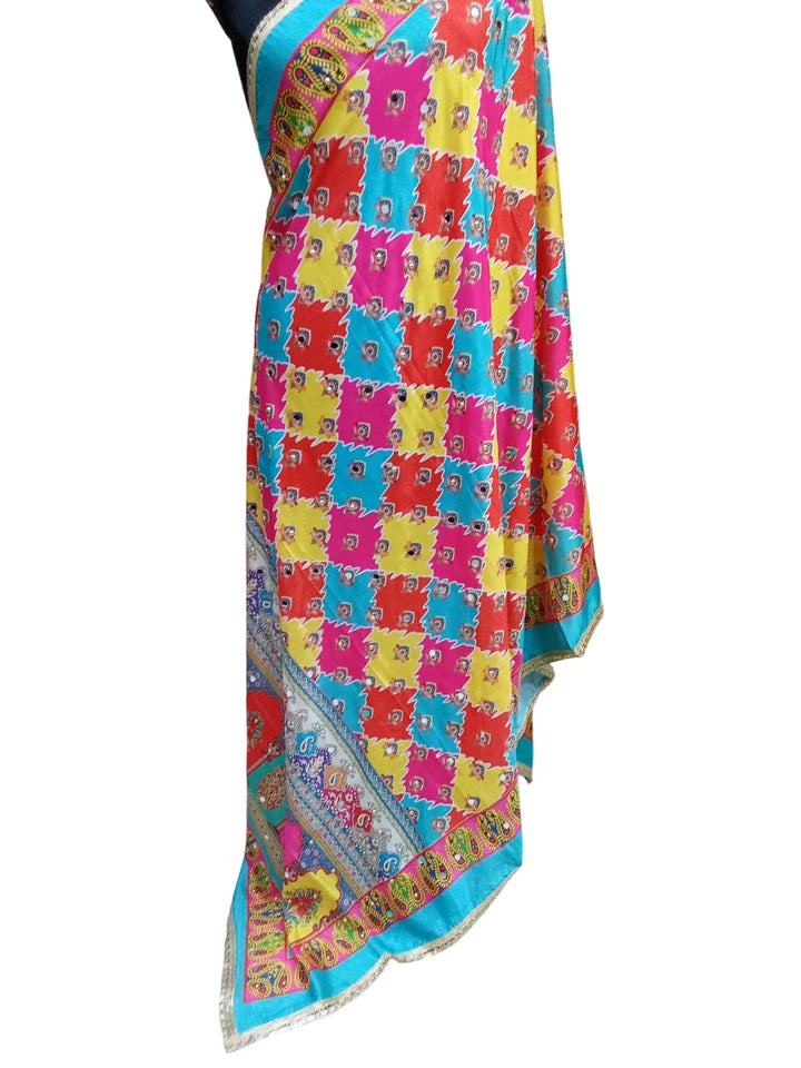 Wedding Dupatta for Women Phulkari Multicolor Bridal Silk