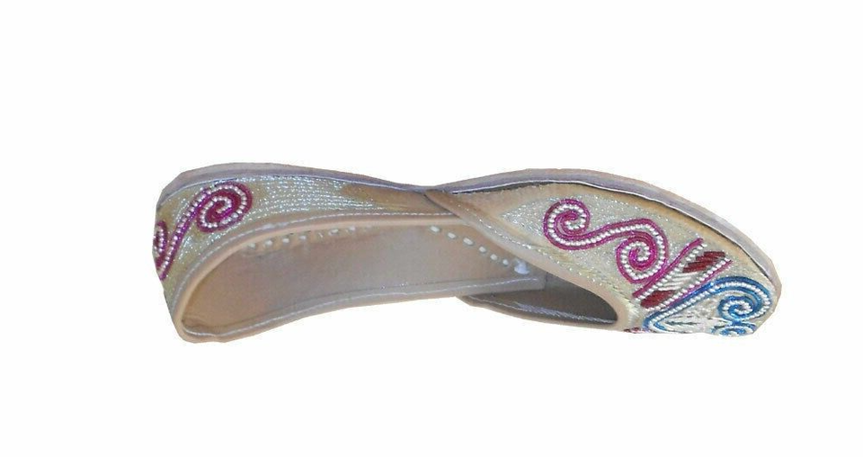 By Kalra Creations Women Shoes Traditional Handmade Jutties Leather Wedding Khussa Loafers Gold Mojaries Flip-Flops Flat US 6/8
