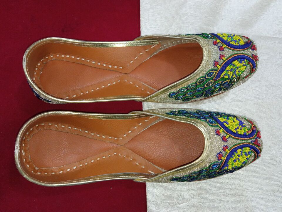 Women Shoes Indian Traditional Mojaries Handmade Khussa Leather Jutties Flip-Flops Flat US 8