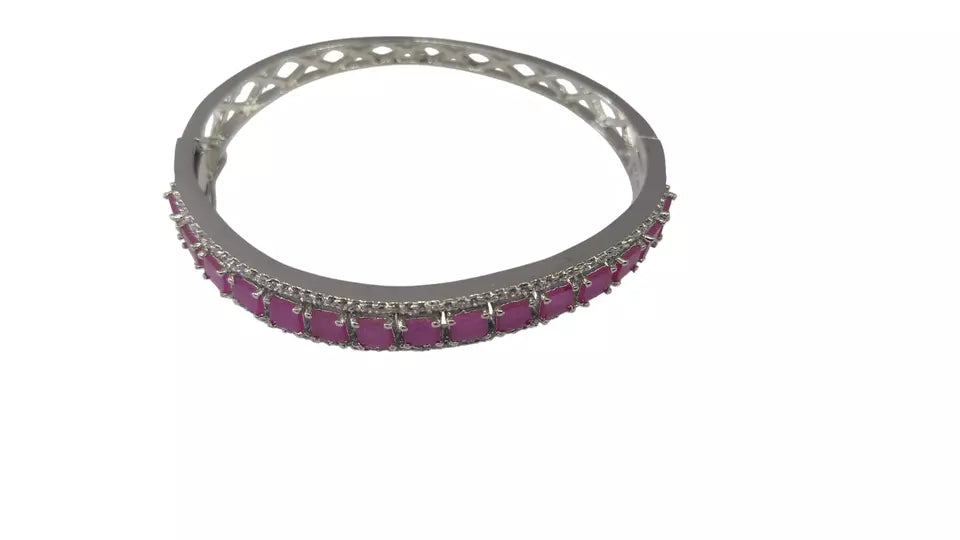 Women Bracelet Silver Plated Indian Jewelery Pink Stone Kada Bracelet AD