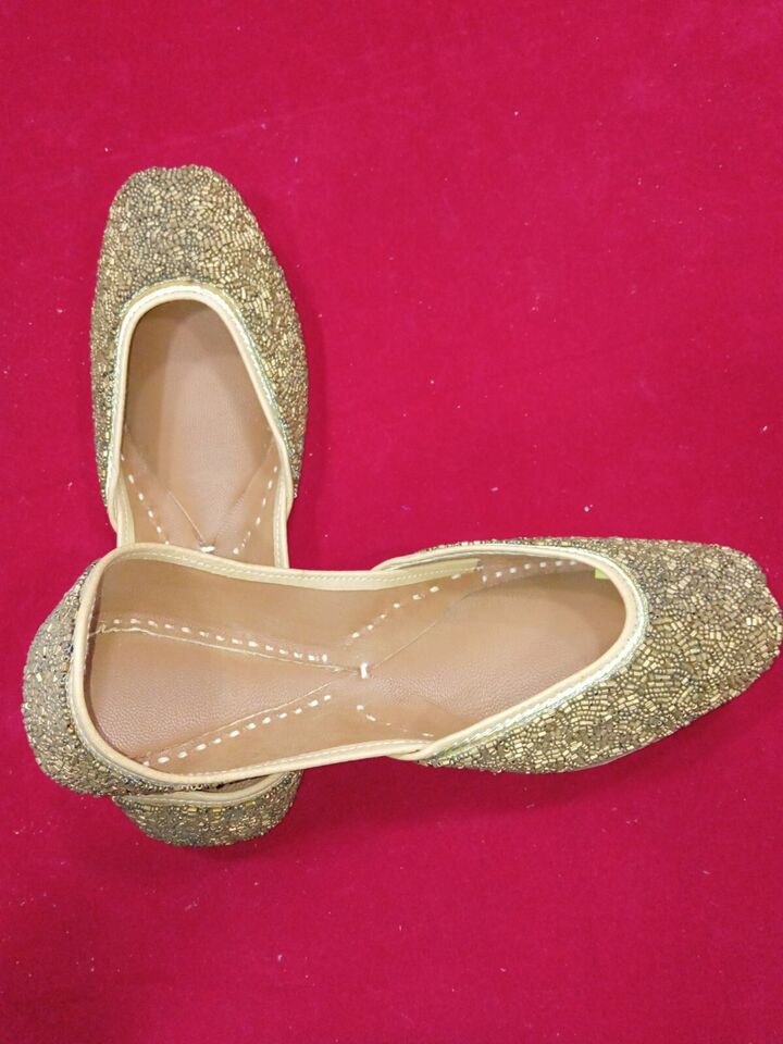 Women Shoes Indian Wedding Khussa Handmade Punjabi Jutties Leather Mojaries Flip-Flops US 8-9.5