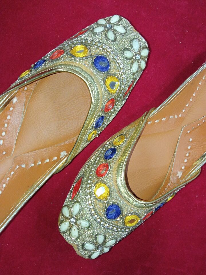 Women Shoes Indian Handmade Mojaries Designer Leather Khusa  Punjabi Jutties Flip-Flops US 6-9