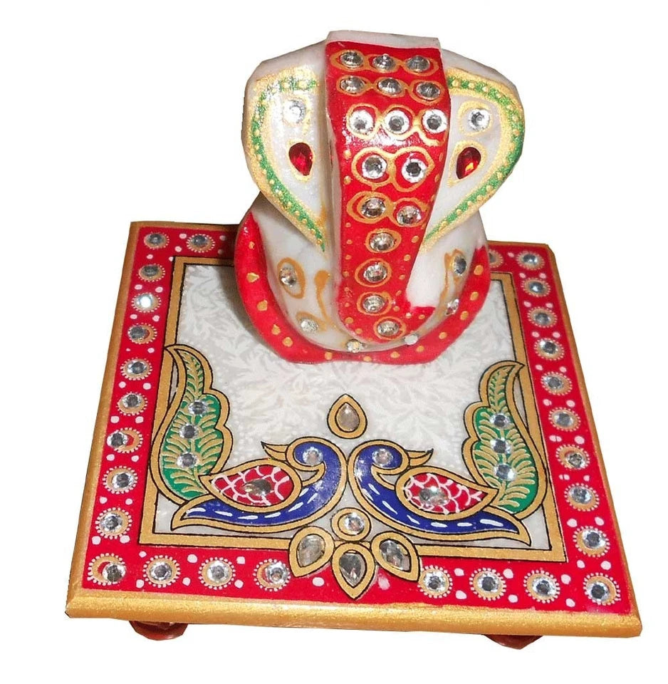 Home Decor Indian Handmade Lord Ganesha Marble Statue Sculpture White