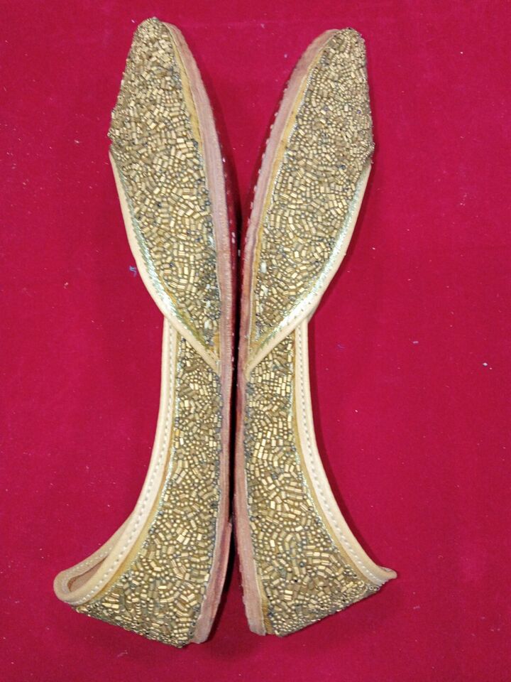 Women Shoes Indian Wedding Khussa Handmade Punjabi Jutties Leather Mojaries Flip-Flops US 8-9.5