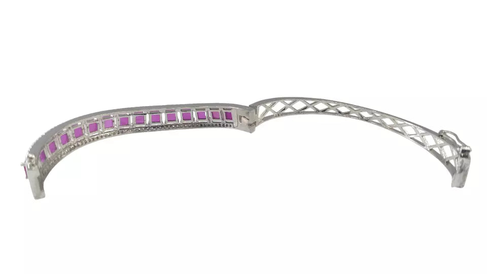 Women Bracelet Silver Plated Indian Jewelery Pink Stone Kada Bracelet AD